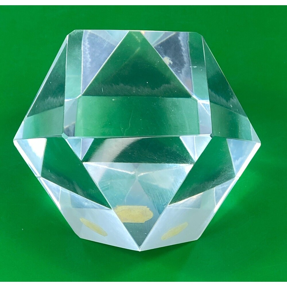 Vintage Crystal Geometric Prism Paperweight 3.25" x 4.25" x 4.25"